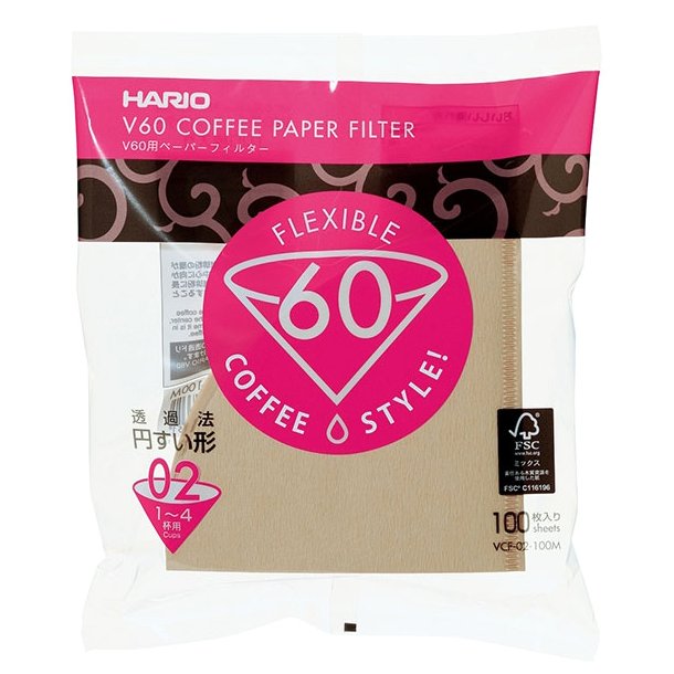 Hario V60 Kaffefiltre Papir Brun 2-kops 100 stk. VCF-02-100M